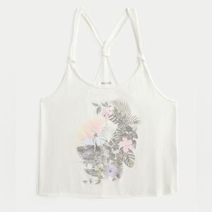 NWT Hollister Women's White Easy Trend Drop Surf Graphic Tank